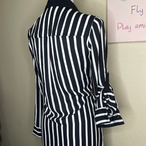 Express Women's Portofino Black White Striped Shirt Dress Roll Tab Sleeve XS - Picture 5 of 16